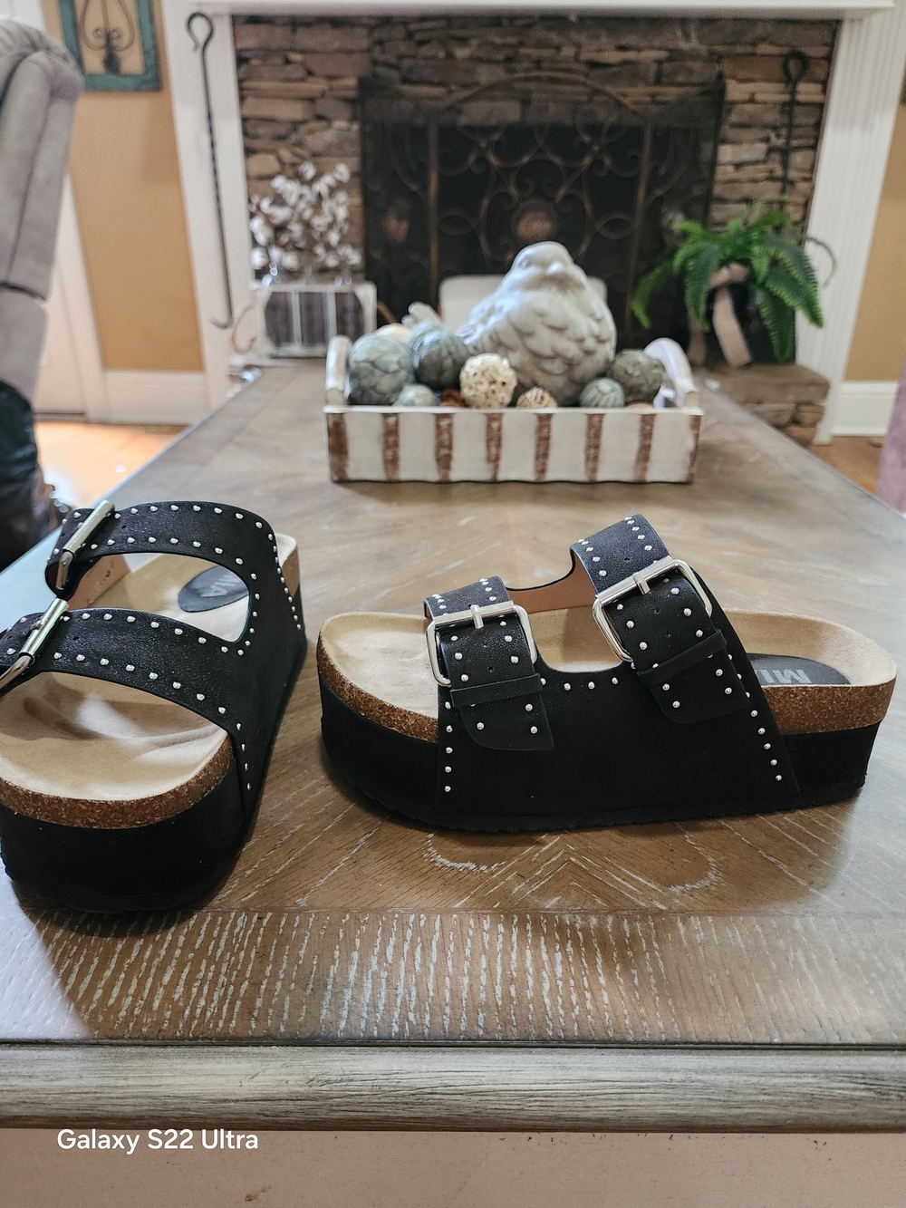 MIA Black Studded Double Buckle Platform Mules